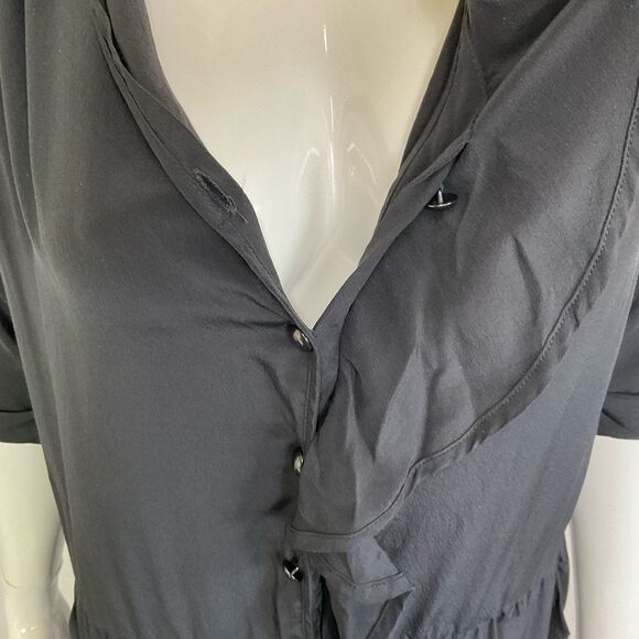 NEW Gerard Darel Black 100% Silk Victorian Ruffle Neck Cocktail Midi Dress 6 - Picture 8 of 15